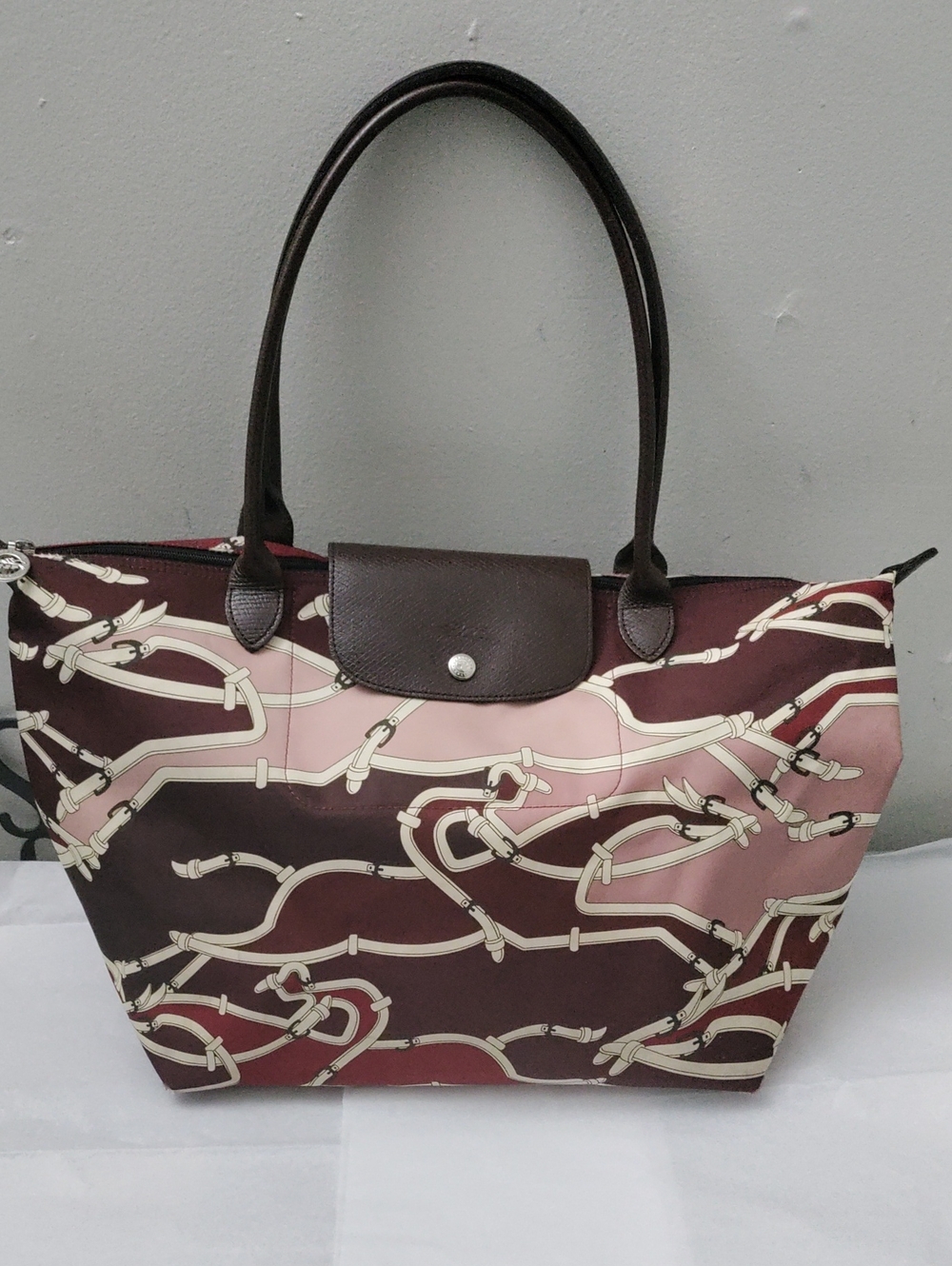 Longchamp Maroon/Pink Jockey Patterned Tote Bag